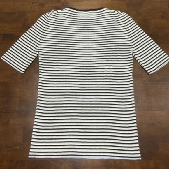 Tse Wool Black, White, and Light Blue Gray Stripe Tee Size S - Picture 2 of 9